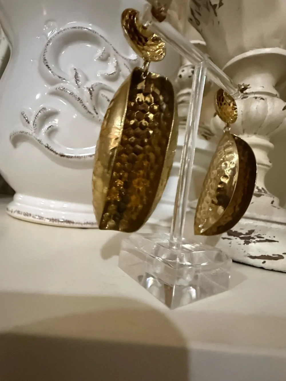 Vintage Gold Tone Hammered Statement Earrings